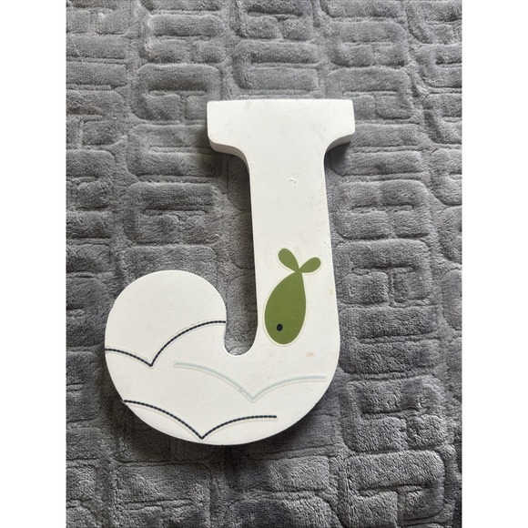 Other - 9x6 White Wooden Letter J With Fish Decor